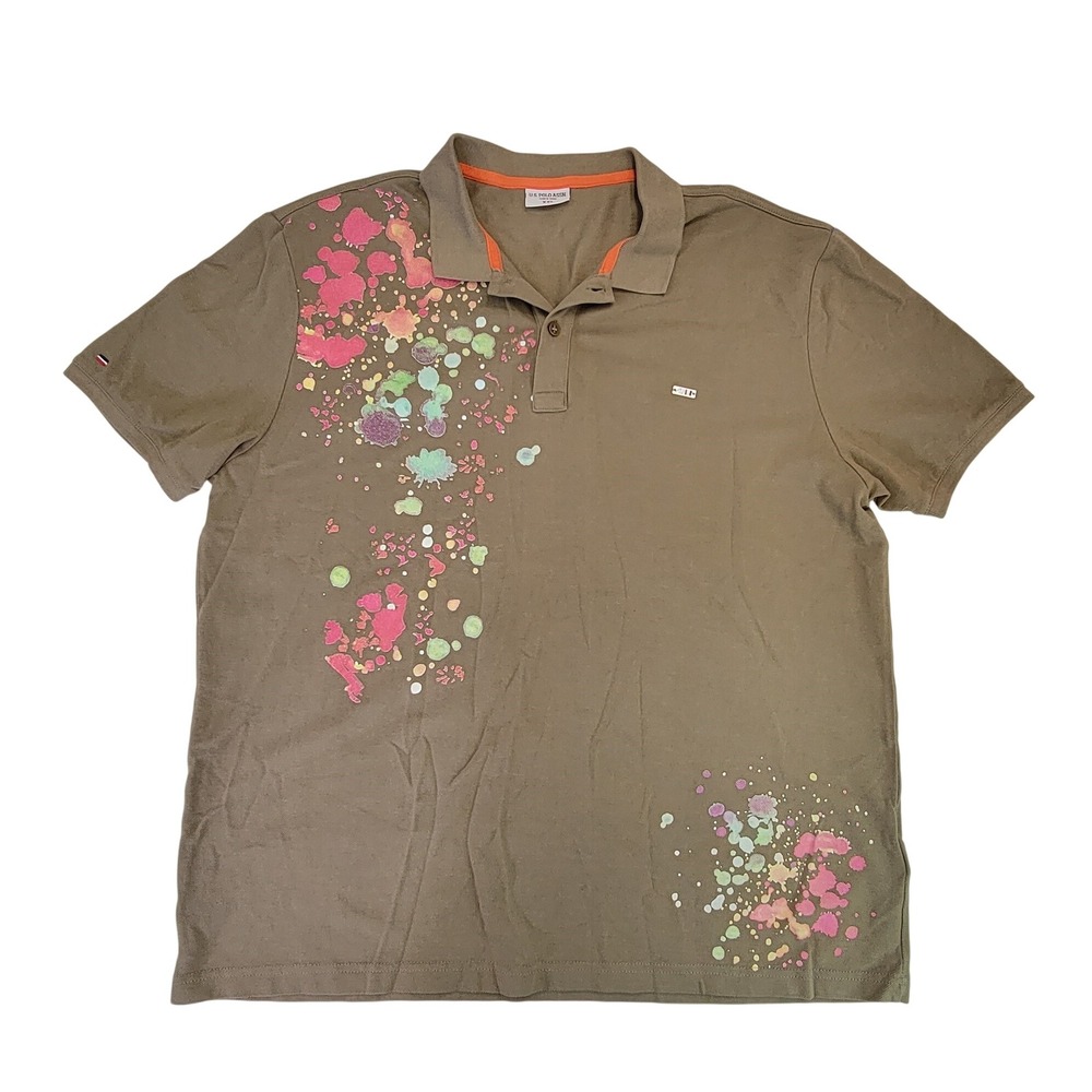 U.S. Polo Assn. XXL Brown Splatter Paint Polo Shirt Short Sleeve Men's Casual